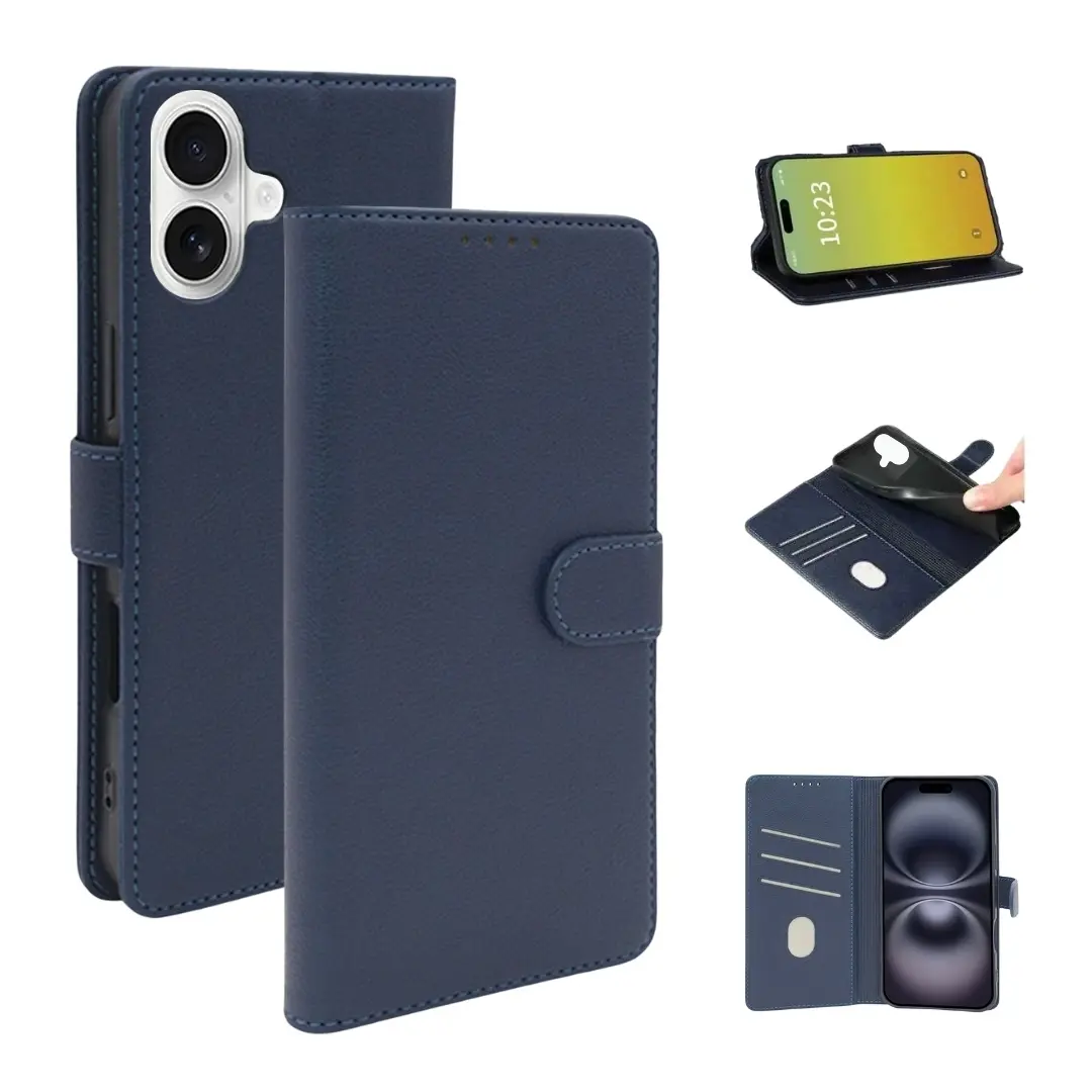 iPhone 16 Plus PU Leather Wallet Case Blue